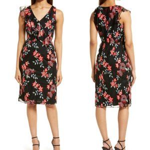 Sam Edelman Black Floral Embroidered Ruffle Dress Size 2 NEW